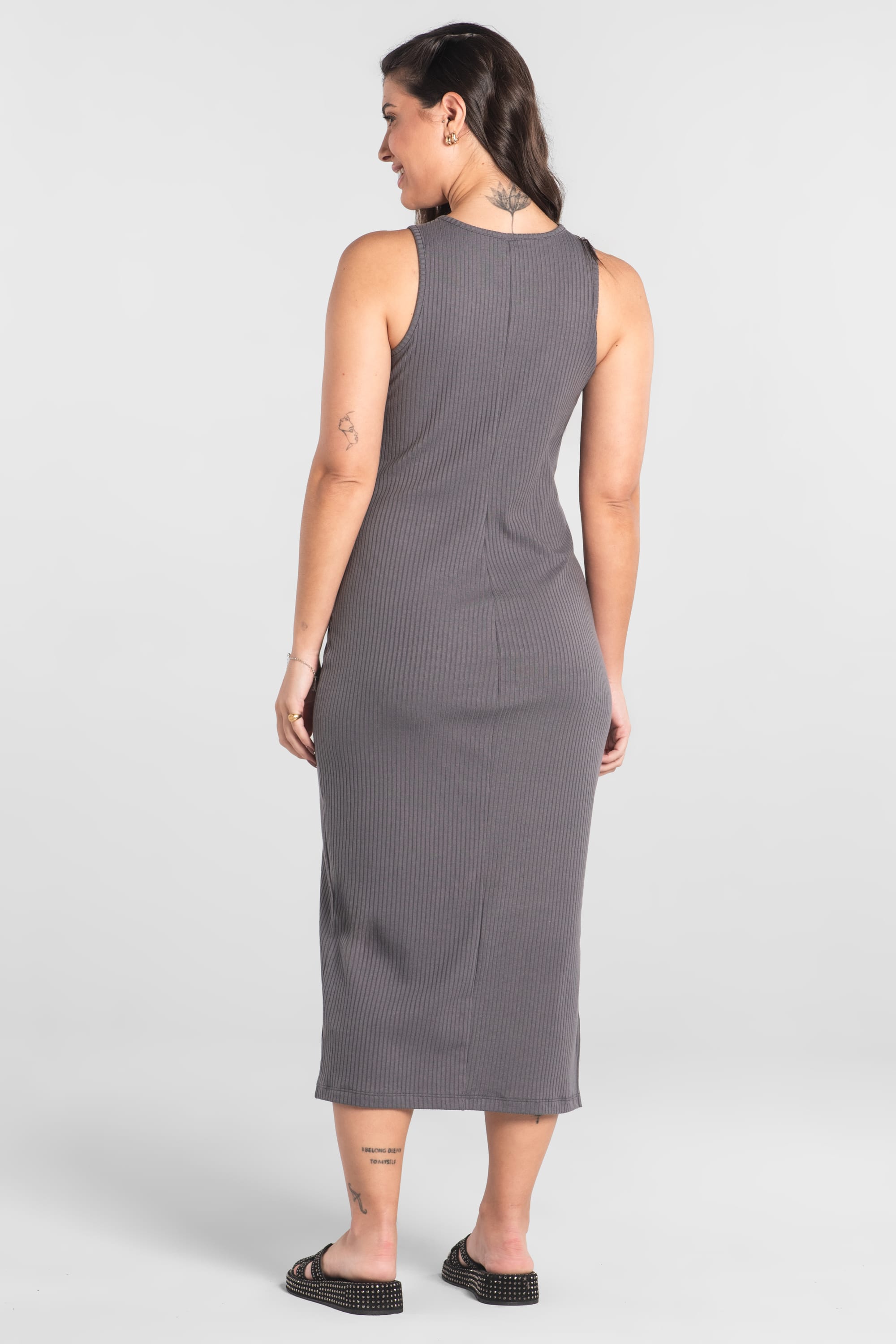 Vestido Regata Adulto em Ribana Canelada (Cinza Escuro) Just Basic - Imagem 4